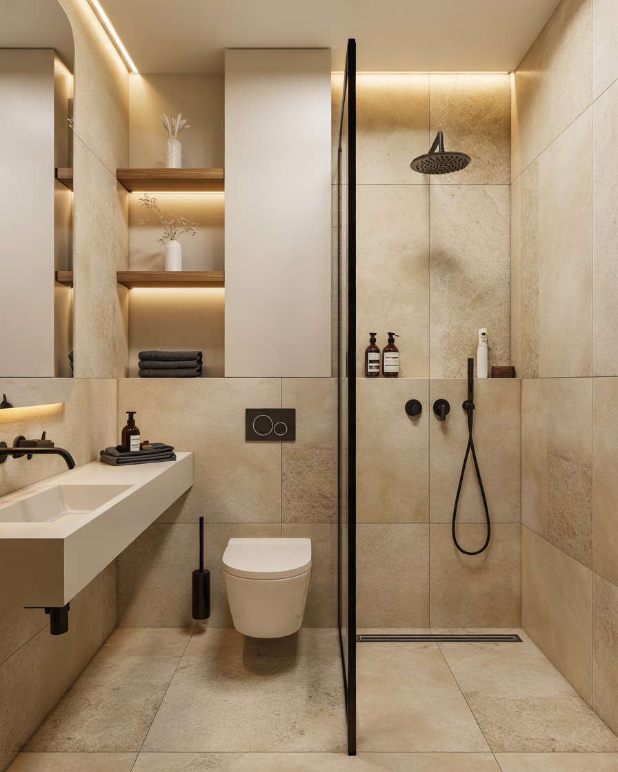 Modern Luxury Bathroom Design with Natural Materials and Warm Lighting