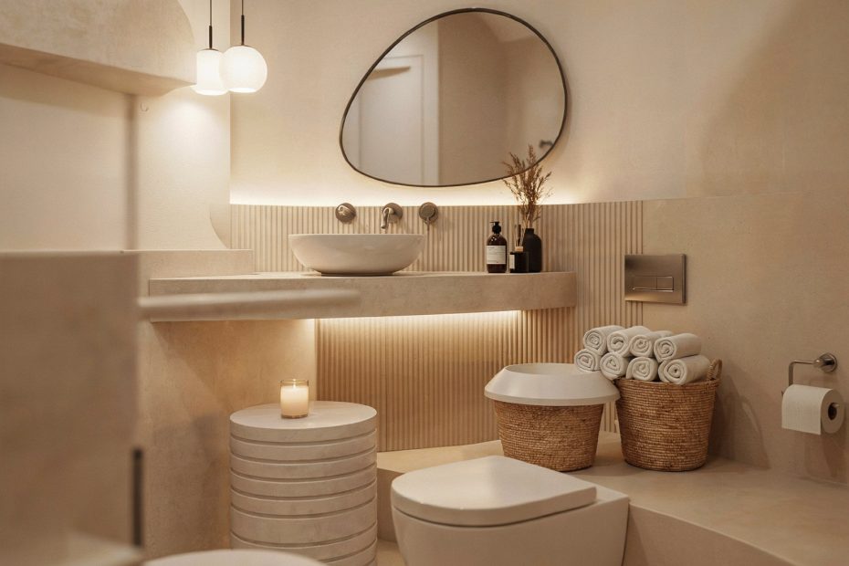 Half Bath Decor Minimalist | Round Toilet Niche Idea | Small Bathroom Upgrade
