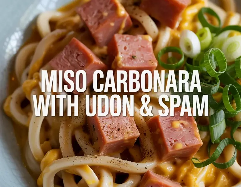 Spam Miso Udon Carbonara | Creamy Korean Fusion Noodle Bowl Recipe