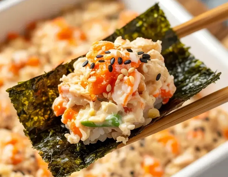 Sushi Bake for Holiday Parties – Creamy Crab, Tobiko & Sesame on Nori