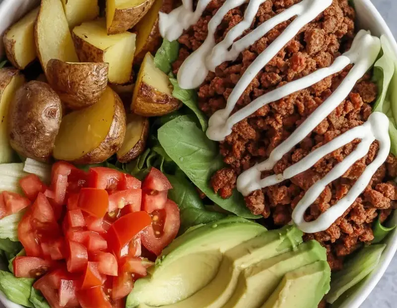 How to Build a Loaded Ground Beef Bowl with Roasted Potatoes & Avocado | Quick Meal Prep